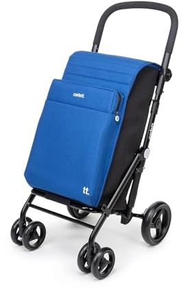 Carlett - Chariot de Courses, Chariot de supermarché Pliable avec 4 Roues, résistant à la Pluie et Une Grande capacité de 32kg, Sac Principal de 64L, glacière de 12L et Poche arrière - Couleur Bleu