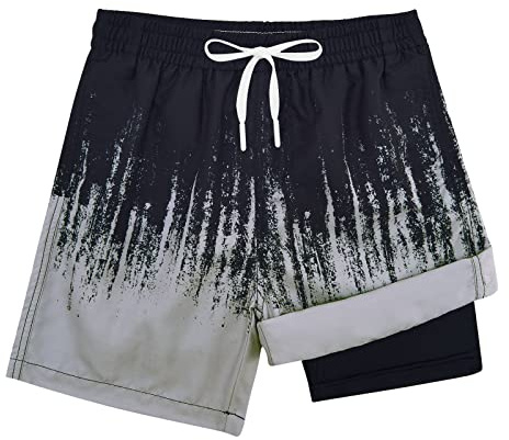 Compression Liner Swimming Suit Young Boy's 10-12 Waterproof Swim Trunks Kids Graffiti Printed Running Cycling Board Shorts Big Boy Lightweight Bathing Suits with Inner Pocket Medium 10 12 Black