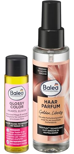 Balea Haarparfüm Pure Liberty, 100 ml + Haaröl Elixier Glossy Color, 20 ml | Luxuriöser Parfum Duft, neutralisiert Gerüche im Haar, langanhaltendes Dufterlebnis. Intensivpflege für strahlende Haarfarben