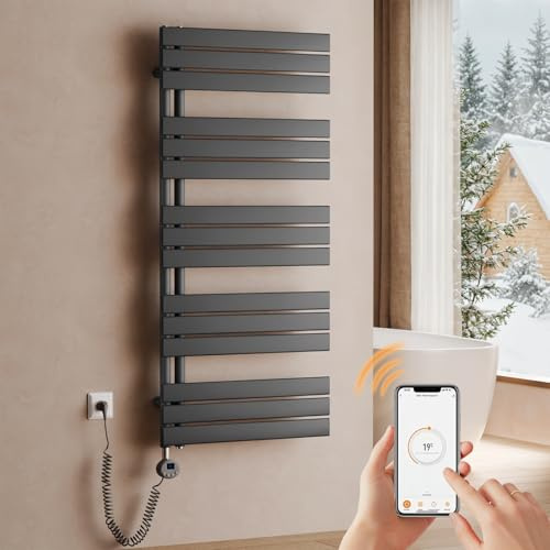 S'AFIELINA Sèche-Serviette Électrique 1320×600 mm WiFi 800W Anthracite | Radiateur Électrique Salle de Bain avec Thermostat, Minuterie Programmable, Écran LCD, Sèche-Serviette Mural