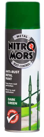 Nitromors Smooth Metal Spray Paint, Dark Green 500 ml UV Resistant, No Primer Required - Ideal for Metal Doors, Garden Furniture, and Railings