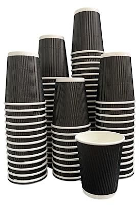 NovatoStar Kraft Paper Cups 500 Ripple Cups - 3 Ply Insulated Paper Cups - Disposable Paper Hot Coffee Tea Drinking Cups (8oz/250ml, Black)