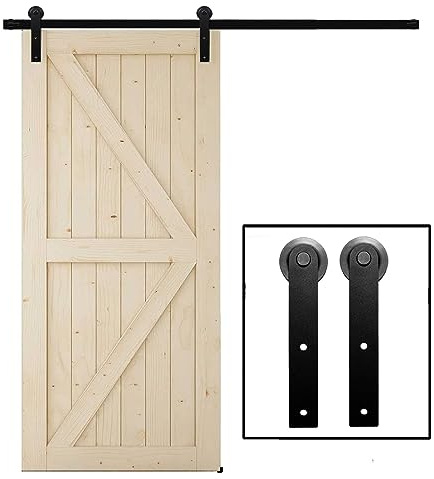 Betensh 17FT=518cm Schiebetürsystem Schiebetürbeschlag Set Zubehörteil aus Kohlenstoffstahl schiene für schiebetür laufschiene holz schiebeto Schiebetür Schiebetür-Bausatz für Einzelne Scheunentür