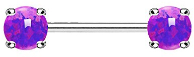 Taffstyle Piercing Schmuck Brustwarzenpiercing Brustwarze Intimpiercing Brust Nippel Intim Ohr Ohrpiercing Barbell gerade Hantel Stab mit Opal Perlen Kugel 1,6mm x 14mm x 6mm Silber Lila