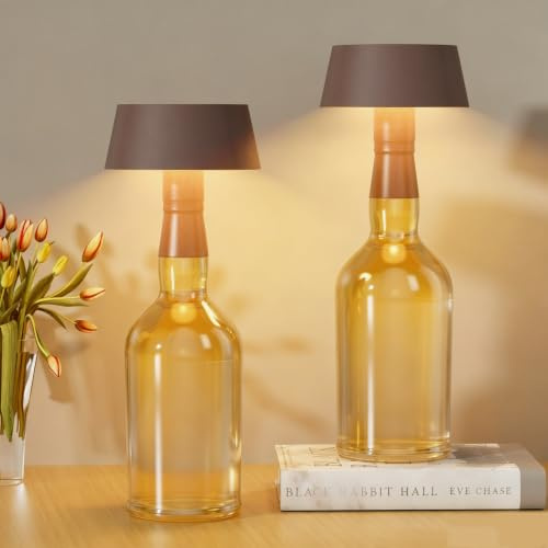 Klighten 2 Stück Led Akku flaschenleuchte Dimmbar Tischleuchte, Flaschenlampe 3000K, Rostrot, IP54 flaschenlicht für Außen/Innen, Tischlampe Kabellose Touch Mit USB-C für Restaurant/Bar, 5000mAh, 3W