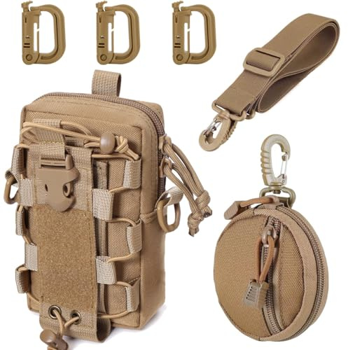 MUCHER Molle Tasche Taktisch Umhängetasche Molle Flaschen Halter Haltbares Multifunktional Gürtel Taschen mit Schultergurt und 3 Haken für Outdoor Wandern Jagdcamping Training (Khaki)