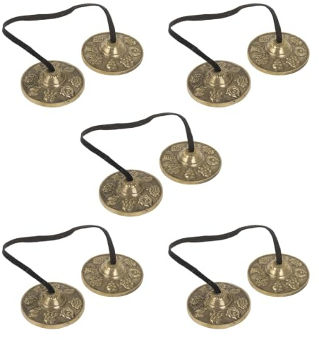 Yibuy 5 platillos tibetanos de latón tibetano con ocho símbolos de budismo, 65 mm de diámetro