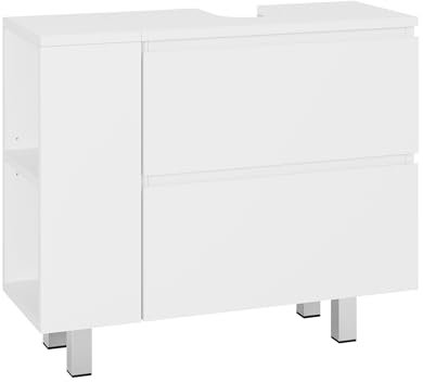 KIMENICH Meuble sous Lavabo Salle de Bain, Armoire sous Vasque, avec 2 Grands Tiroirs, 2 Compartiments Interchangeables, Meuble de Rangement sous Évier avec Pieds, 80 x 30 x 66 cm, Blanc