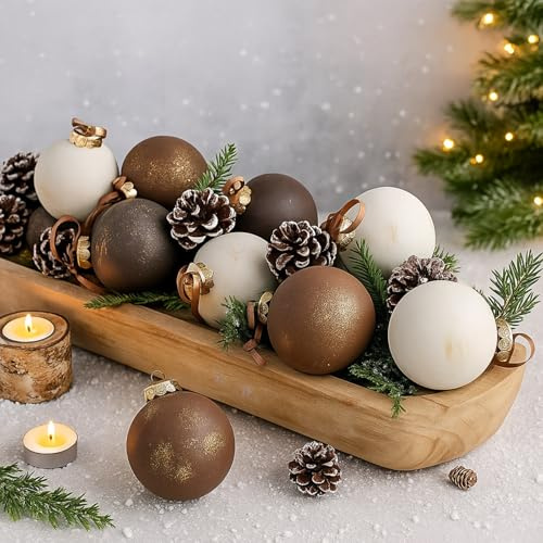 Yunlly 12 Pcs Textured Christmas Ball Ornaments 2.36'' Neutral Christmas Tree Decor Modern Vintage Brown Hanging Decor Shatterproof Home Ornaments for Rustic Large Farmhouse (Vintage Copper)