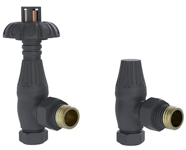 Warmehaus Thermostatic Radiator Valve Lockshield Angled Anthracite | Traditional Antique Style, Durable Brass, for Heated Towel Rail, Central Heating, 15mm Inlet