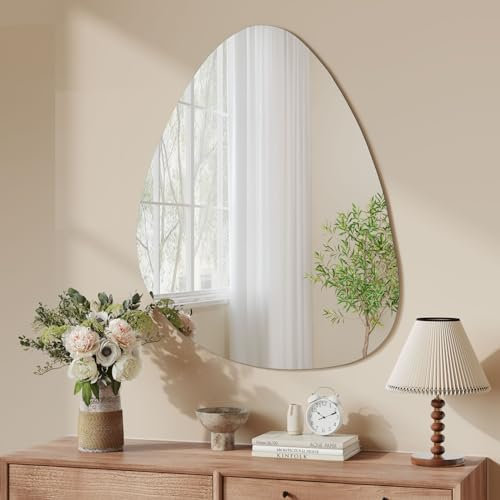 Dripex Asymmetrischer Spiegel, Rahmenlos, Organischer Wandspiegel Groß für Wand Wohnzimmer Bad Flur Eingang, Deko 50 x 65 cm
