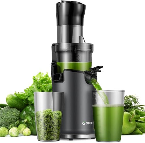 GDOR Cold Press Juicer Machines for Whole Fruit and Vegetable, Wide Mouth 89MM Feeding Chute, Powerful Slow Masticating Juicer with Two-layer Filter, High Juice Yield, BPA-Free, Brush Included