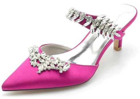 FGRID Scarpe da Sposa da Donna con Tacco a Gattino, décolleté da Sposa con Tacco Basso con Cinturino in Strass Scintillanti, décolleté Sexy con Slip in Raso a Spillo,Rose,41