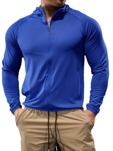 palglg Uomo Sport Felpa con Cappuccio Zip Completa Giacca Leggero Fitness Manica Lunga Asciugatura Rapida Maglie per Corsa Top Blu L