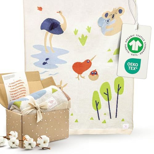 Merle Toys® Babydecke Baumwolle 100% Bio, Baby Decke Abenteuerfreunde 3D | GOTS & OEKO-TEX zertifizierte Strickdecke Baby, Decke Neugeborenen, Geschenke zur Geburt Mädchen & Jungen, Kuscheldecke Baby