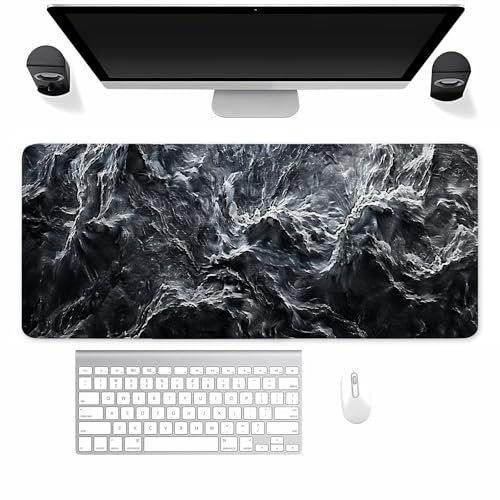 Gaming Mauspad XXL Schwarzgrauer Marmor Mousepad 900x400x3mm Verlängertes groß Mauspad mit vernähten Kanten Waschbares Tischunterlage für Büro, Zuhause, Tastatur