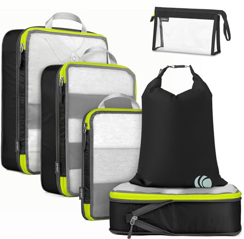 Cipway Kompression Koffer Organizer Set für Rucksack ，Netzgewebe Ultraleichte Packtaschen Packing Cubes Packwürfel Kofferorganizer Packtaschen Kleidertaschen für Reiseorganizer(schwarz, 6 Stück)