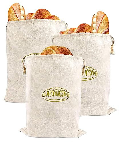 Volumoon 3 Pièce Sac à Pain, Sacs à Pain en lLin Naturel, Sacs à Pain Portables, Stockage du Pain, Sac Congelation Reutilisable pour Pain Fait Maison, Garder au Frais Friandises de Boulangerie 40x30CM