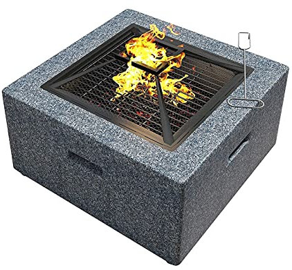 XZHOOQP Foyer avec Grille de Barbecue, pour terrasse de Jardin extérieur, Bol à feu en Acier avec Bordure en Pierre Artificielle avec Couvercle étanche