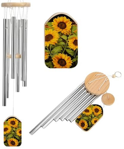 Sonnenblumen-Windspiel für draußen, einzigartige Aluminiumröhren, Gedenk-Windglocke, groß, tiefer Ton, Windspiel für Terrasse, Garten, Dekoration, Geschenk für Mutter, Frauen, Nachbarn