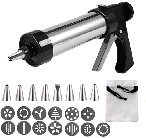 Stainless Steel Cookie Press with 13 Discs - Baking & Decorating Kit, Durable Kitchen Tool for Cookies, Biscuits, Pastries