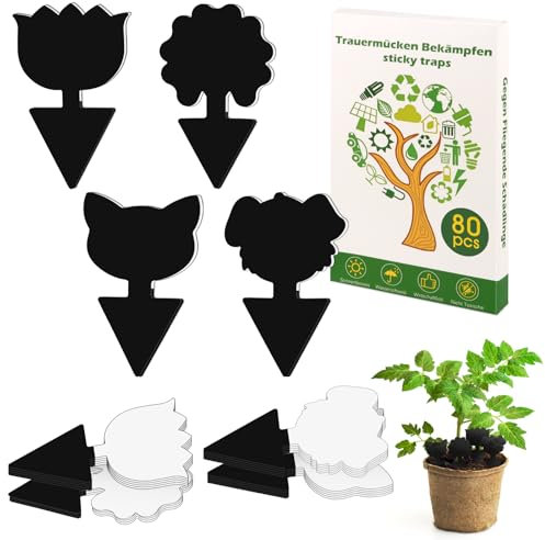 Anti Moucherons Interieur 80 Pièges,Attrape Moucheron Interieur et Mouches Noir pour Plantes d'Intérieur et d'Extérieur - Efficace, Inodore et Écologique - Attrape Moucheron