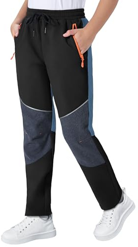 ANGEL CITIZ Waterproof Trousers Kids Lightweight School Cargo Pants Boys' Joggers Work Trousers with 3 Pockets Black