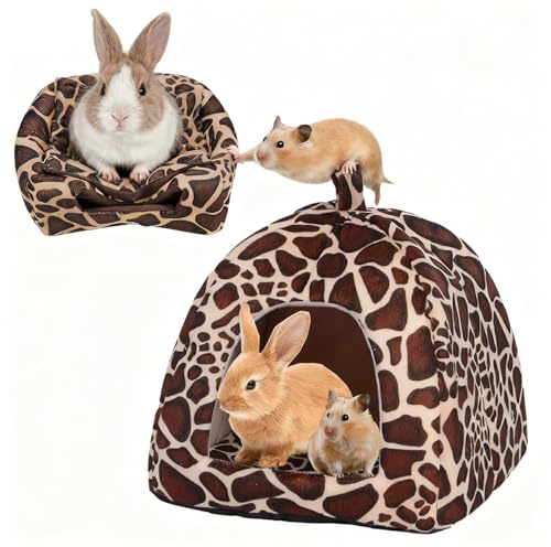 lit Confortable pour Petits Animaux d'hiver, Cabane Cochon d'Inde avec Coussin Amovible en Peluche, Maison pour Cochon d'Inde Peluche Lapin Grotte pour Lapins Nains, Chinchillas, Hamsters