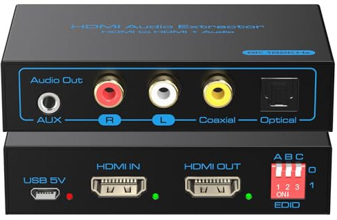 Estrattore audio HDMI 8K 60Hz 4K 120Hz a convertitore ottico coassiale AUX Supporta HDCP digitale DTS 5.1 Gestione EDID PCM 2.0 per Fire TV PS4 PS5 Xbox