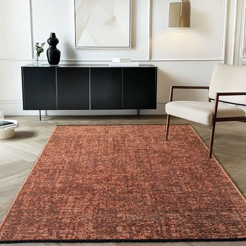 Carpetsale24 Baumwolle Teppich Terrakotta 240x340 cm Waschbar, Boho-Stil, Vintage Kelim, Kurzflor, rutschfest & Weich, Einfarbig Meliert, Für Wohnzimmer, Schlafzimmer, Büro & Küche