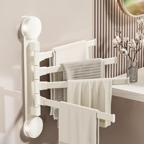 Porte-Serviettes pivotant, Porte-Serviettes Pliable, Porte-Serviettes à 5 Bras, Porte-Serviettes Mural à Ventouse, Porte-Serviettes de Rangement pour Salle de Bain, Toilettes, cuis