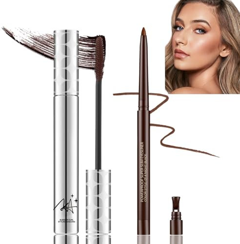 2PCS Brown Mascara & Eyeliner Set - 5D Silk Fiber Lash Extensions & Cream Liner Gel Pencil for Older Women, Long-Wear Volume and Length, Smudge-Proof Eye Makeup