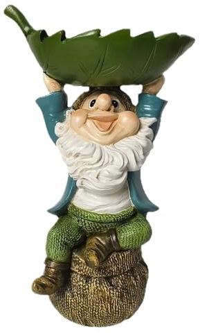 Bird Feeder, Bath Tray, 4.13x6.69 inches Leaf Shaped Waterer, Resin Construction, Decorative Gnome Statue, Charming Outdoor Accent, Ideal for Patio, Deck, Lawn, Garden