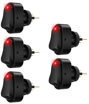 Interrupteurs marins, Lot de 5 interrupteurs à bascule ovales 12 V 30 A, 3 broches, LED rouge et bleue, marche/arrêt, for voiture, camping-car, bateau(Red LED 12VDC)
