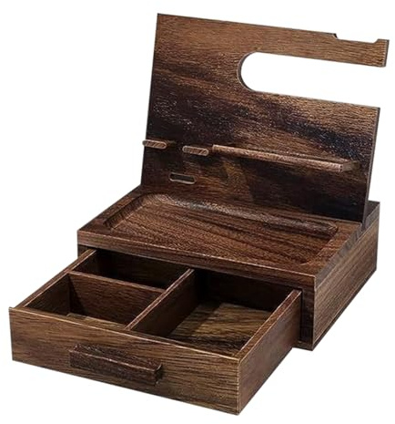 Generisch Organizer da comodino, docking station per telefono, da scrivania, docking station in legno con cassetto per uomo, portachiavi, portafoglio, orologio e accessori, marito, papà, marrone scuro
