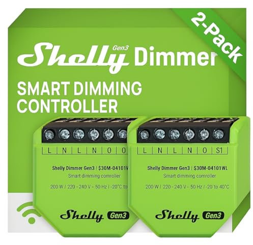Shelly Dimmer Gen3 Doublepack WLAN Smart Dimmer, automazione domestica, luci dimmerabili, strisce LED, senza conduttore neutro, programmi intelligenti, iOS & Android, Alexa