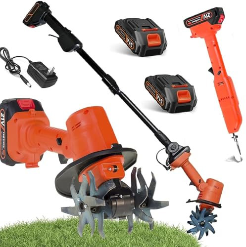 Cordless Electric Garden Tiller & Digging Hoe, Hand-Held Micro Tiller Weeding Machine, 10cm Working Depth&Width, Mini Tiller Cultivator, Soil Tiller Rotavator for Farm