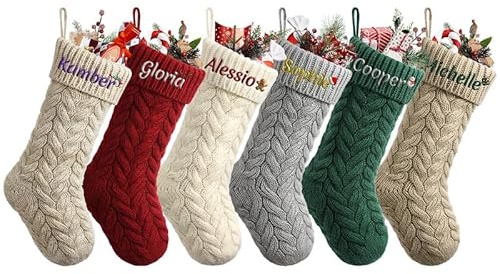Personalisierter Weihnachtsstrumpf mit Namen 46cm großer Nikolausstrumpf | wiederverwendbar Weihnachtsdeko zum Aufhängen & Befüllen für Kamin, Tür & Baum, feiner Strick, Geschenk für Familie Kinder