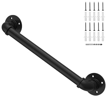 Escalera vintage chapada en zinc il de 1.25 pulgadas, soporte de pared para interiores y exteriores, barandilla para porches y terrazas (negro 0,61 m) - y elegante solución de seguridad