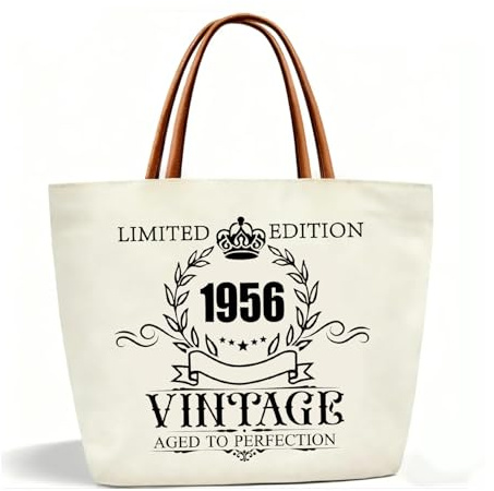 Toozen Canvas Tragetasche 70. Geburtstagsgeschenke für Frauen, Vintage 1956 Handtasche Leinwand Tote Tasche, Geschenke zum 70 Geburtstag Einkaufstasche für Damen, Mutter, Freundin, Kollegin, Ehefrau