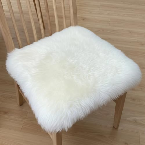 Kopal Sheepskin Chair Pad, Genuine Natural Lambskin Cushion with Foam Padded, 18x18 Inches, Natural White, 1 Pack