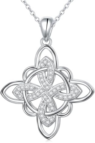 Flyow Collier avec nœud de sorcière en argent sterling 925 - Avec pendentif nœud celtique irlandais - Pour femme - Cadeau d'anniversaire de Noël