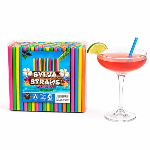 200 Pack 6×150mm Bright Multicoloured Reusable Cocktail Straws – Corn-Based Biodegradable Smooth Short Straws for Smoothies, Juices, Coffee, Milkshakes, Cold & Hot Drinks, 4-Color Reusable Straw Set