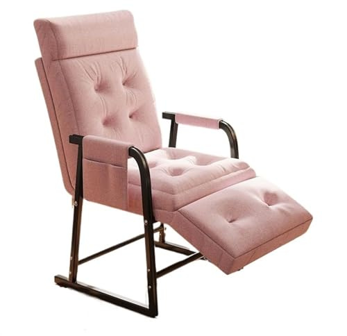 Justerbar Hemmakontor Fällbar fåtölj kan ligga platt Lat person Soffa Lunchpaus med ben Dra och ryggstöd Stol Enkelsäng Hemma Balkong Vila(Pink)