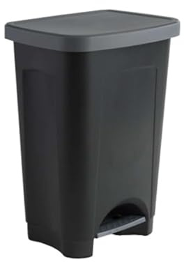 Thouy Poubelle à pédale 50 L - Plastique noir avec couvercle gris