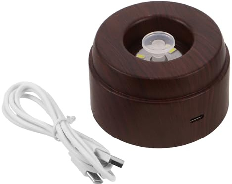 CONGARTENO Base de Exhibición Redonda LED Diseño de Vetas de Madera Natural, Base Ligera de Pvc para Bola de Cristal, Iluminación Ambiental Adecuado para Lámparas Nocturnas y Decoración