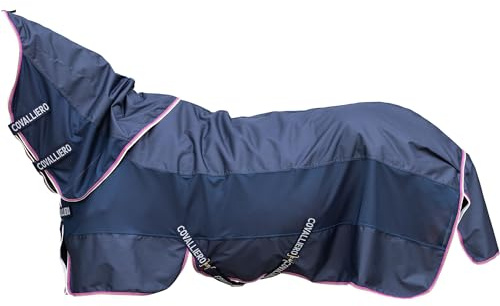 Covalliero - Regendecke mit Halsteil (abnehmbar) FS26 – Pferdedecke zum Schutz vor Insekten – ideal als Fliegen- & Weidedecke – herausnehmbarer Liner (50 g) – Dunkelblau – 125cm