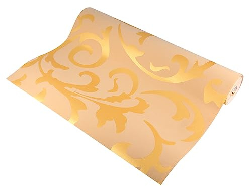 Dioche Papier Peint Non tissé Noir et doré – Ornement damassé 3D doré pour Salon, Chambre à Coucher et Plus – Imperméable et Facile à Installer