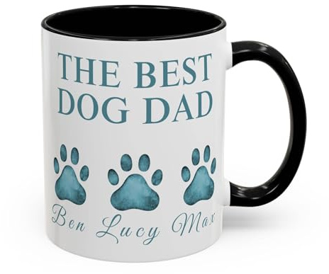 TheMugVault Personalised Dog Dad Mug – Custom Name Coffee Mug for Doggy Owners – Best Dog Dad Gift – Personalised Pet Paw Print Mug – Pet Lover Gift for Dad (Black 11oz, Mug)