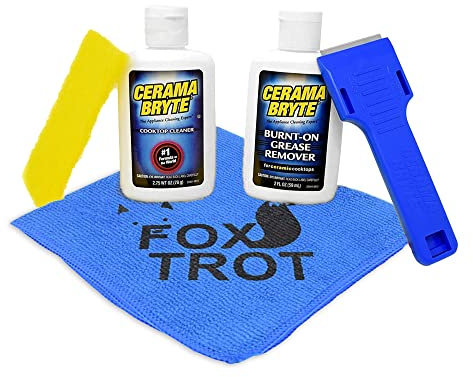 Cerama Bryte komplett rengöringssats för spishällar | Inkluderar Cerama Bryte spishällsrengöring | Cerama Bryte bränd på fettborttagare | Skrapa Scrubber Combo | Foxtrot Microfiber